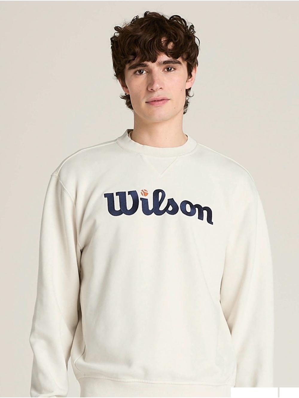 NWOT Wilson Men’s Cream Crewneck with Navy Logo Size Medium